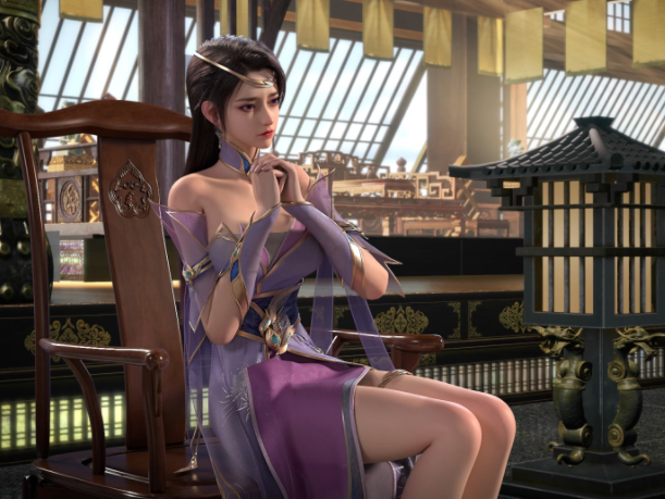 金色调配赤色为基底女装则多了白色兔毛滚边和安全扣玉佩